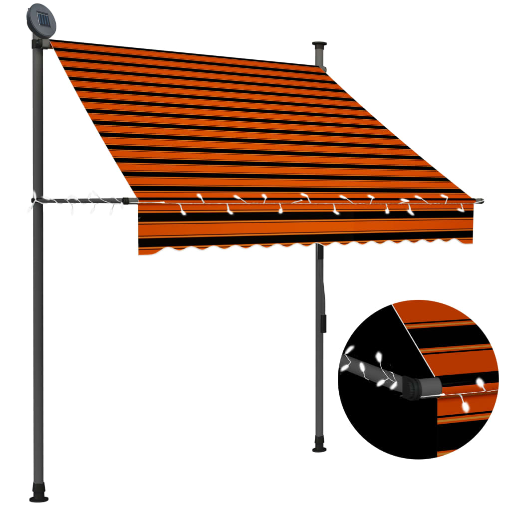 vidaXL markise m. LED-lys manuel betjening 150 cm orange og brun