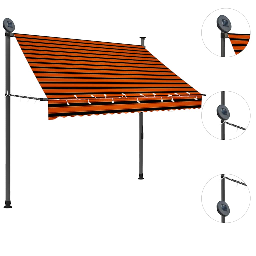 Thumbnail - vidaXL Einziehbare Markise Handbetrieben mit LED 200 cm Orange Braun