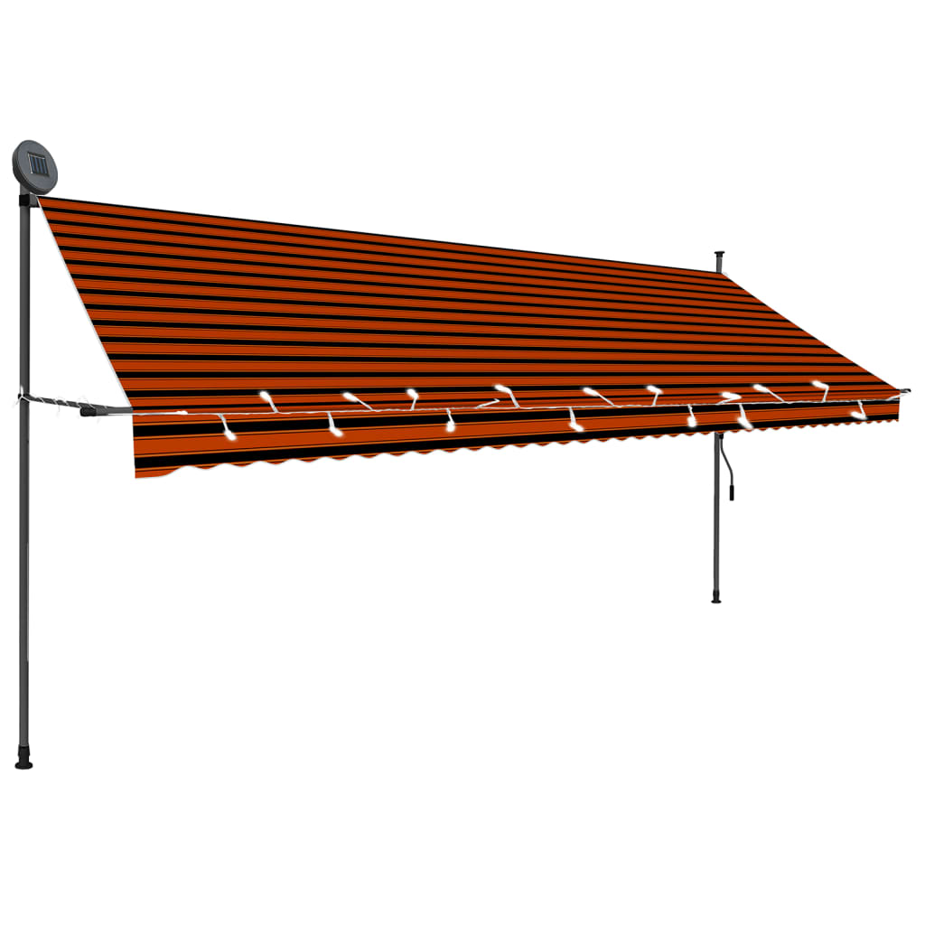 vidaXL Copertină retractabilă manual cu LED, portocaliu & maro, 400 cm