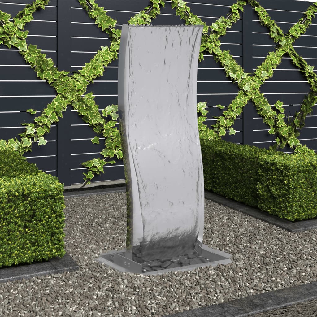 vidaXL Fântână de grădină cu pompă, 90 cm, oțel inoxidabil, curbat vidaXL