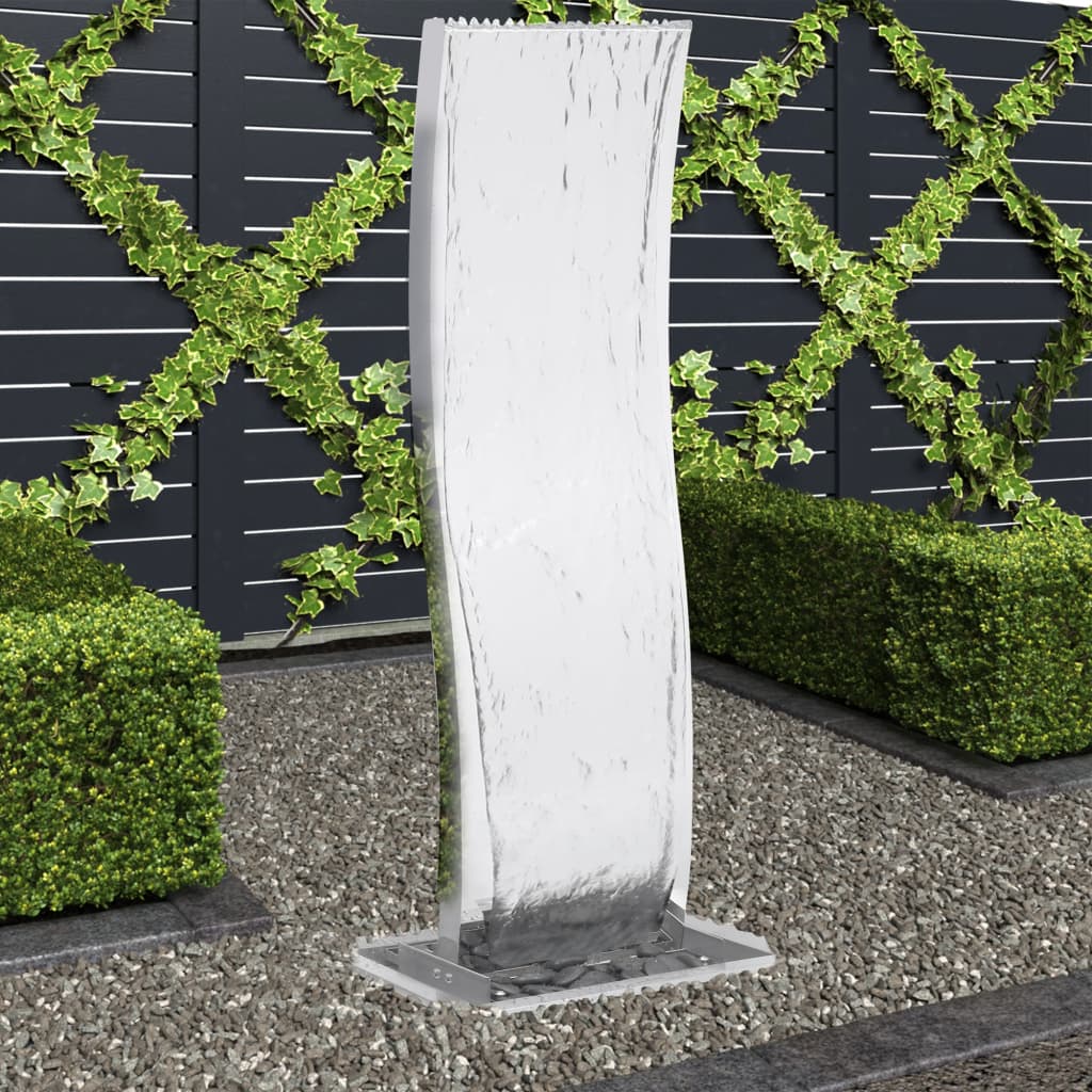 vidaXL Fântână de grădină cu pompă, 130 cm, oțel inoxidabil, curbat imagine vidaxl.ro
