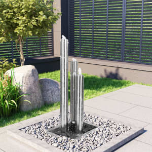 Vrtna fontana srebrna 48x34x88 cm iz nerjavečega jekla