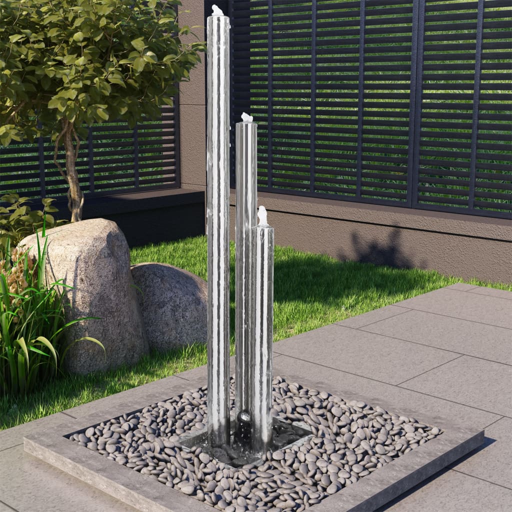 vidaXL Gartenbrunnen Silbern 48x34x153 cm Edelstahl