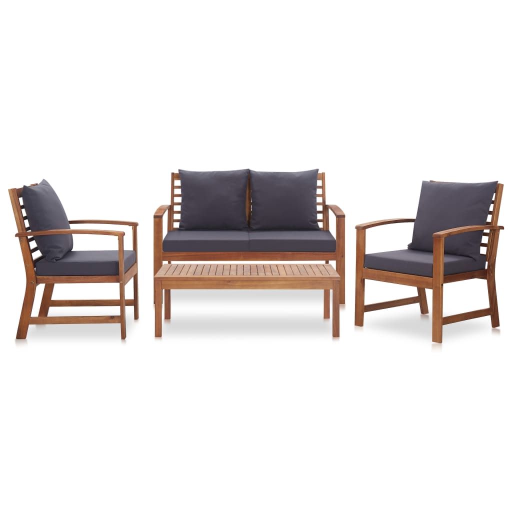 

vidaXL 4-delige Loungeset met kussens massief acaciahout