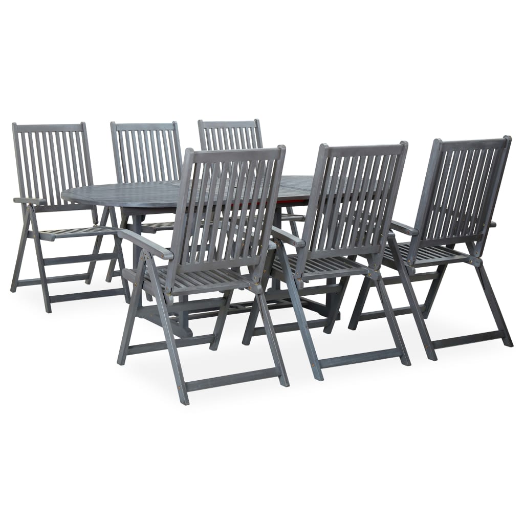 vidaXL Set mobilier de exterior, 7 piese, gri, lemn masiv de acacia 