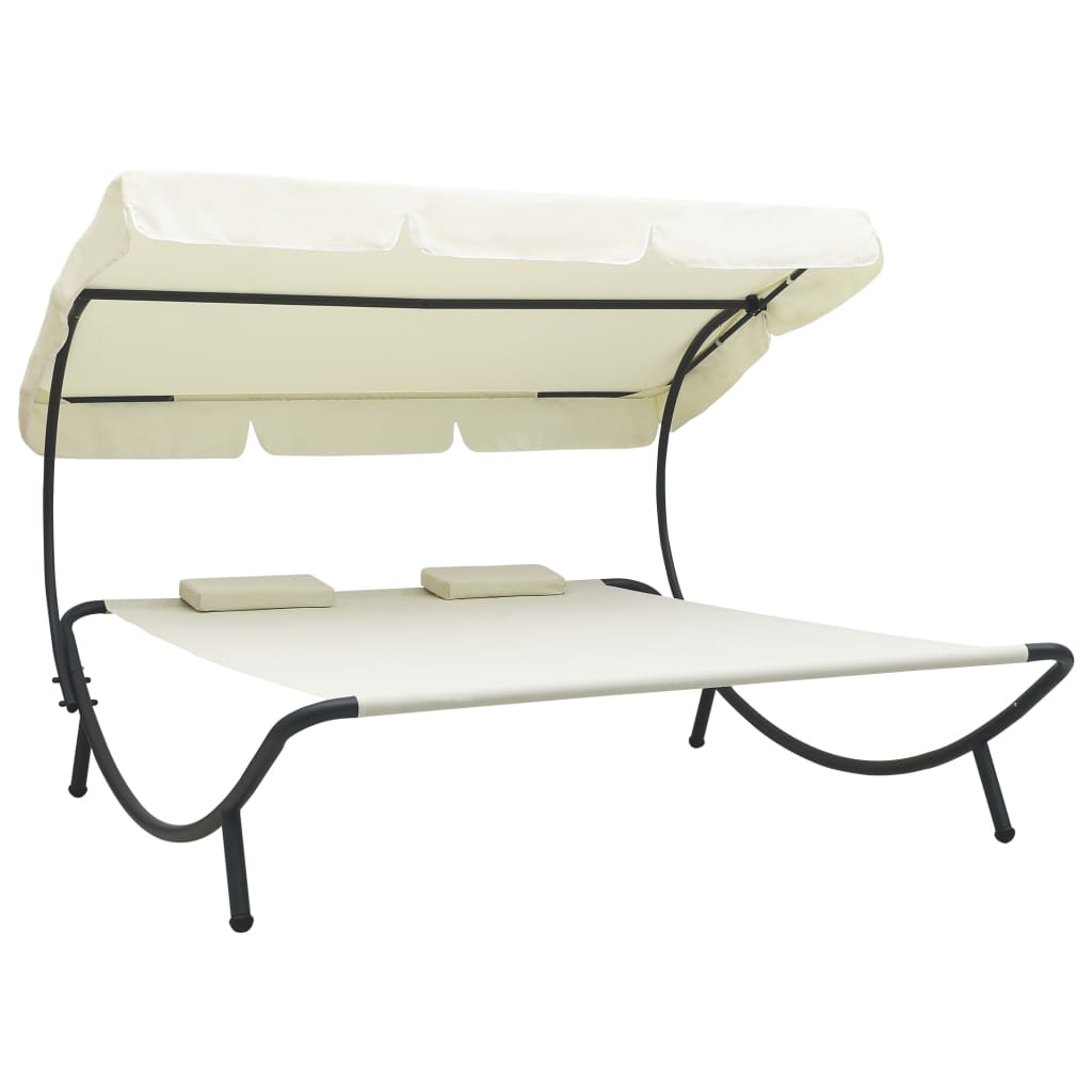 Photos - Garden Furniture VidaXL Patio Lounge Bed with Canopy and Pillows Cream White 