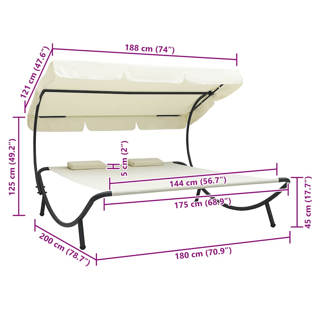 Outdoor Double Chaise Lounge Patio Lounge Bed with Canopy and Pillows vidaXL - Picture 31 of 56