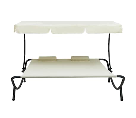 vidaXL Lit de repos d'ext&eacute;rieur avec auvent et oreillers Blanc cr&egrave;me