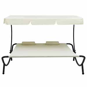 vidaXL Lit de repos d'ext&eacute;rieur avec auvent et oreillers Blanc cr&egrave;me
