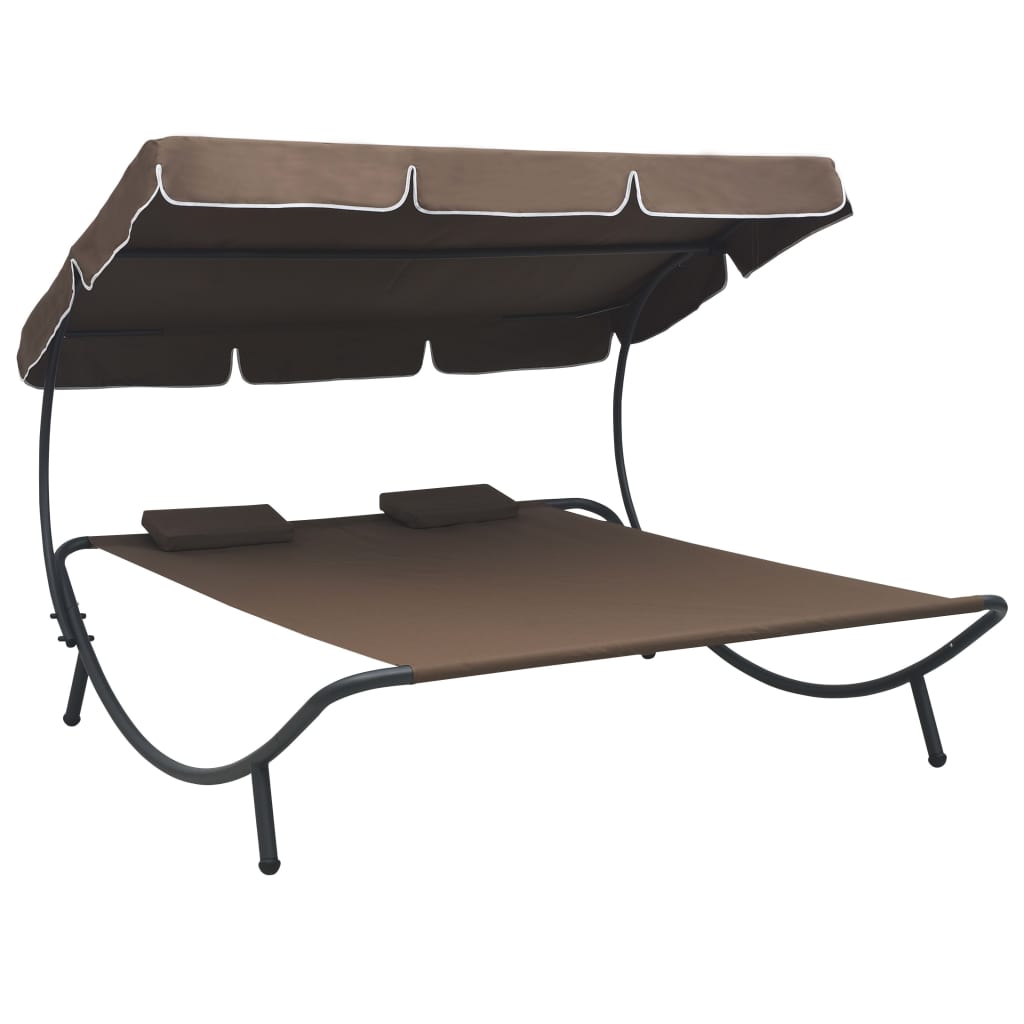 

vidaXL Patio Lounge Bed with Canopy and Pillows Brown