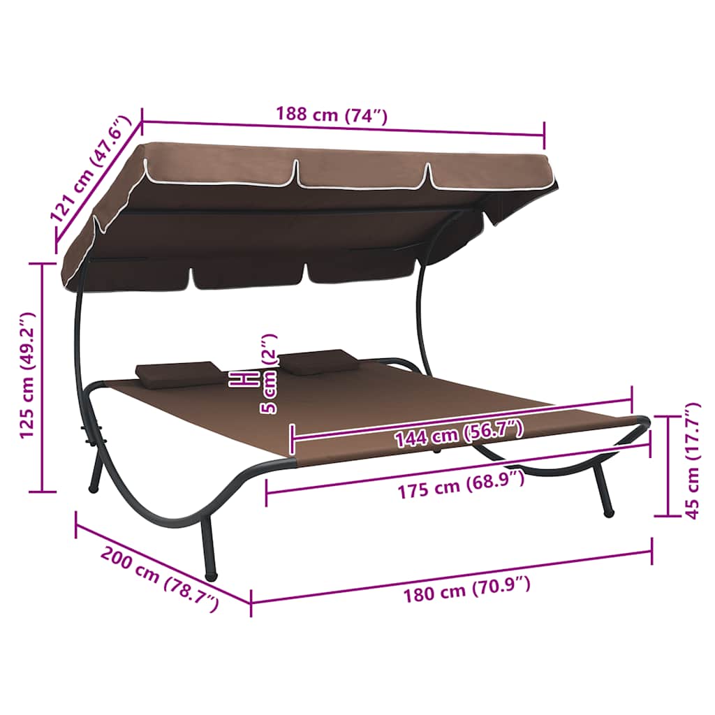 Outdoor Double Chaise Lounge Patio Lounge Bed with Canopy and Pillows vidaXL - Picture 24 of 56