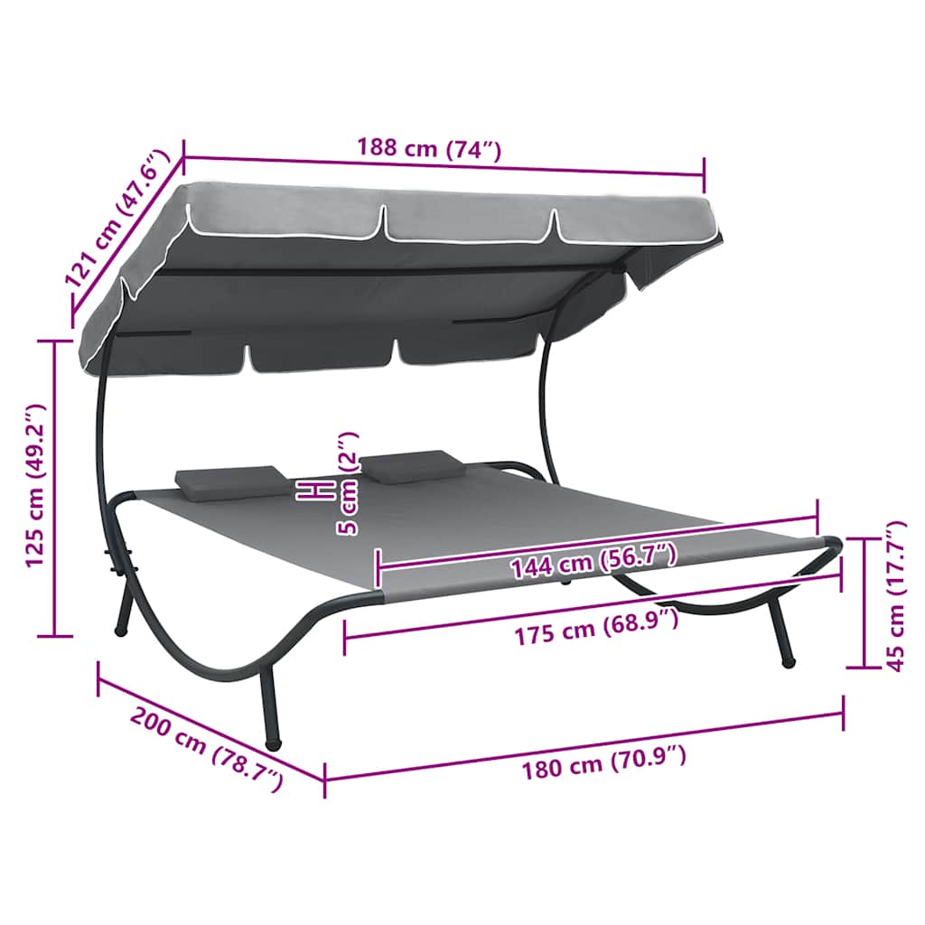 Outdoor Double Chaise Lounge Patio Lounge Bed with Canopy and Pillows vidaXL - Picture 38 of 56