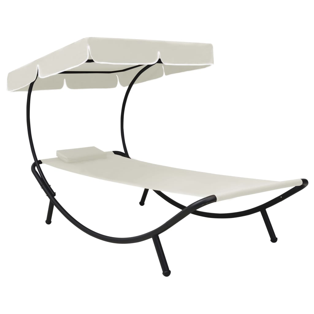 vidaXL Chaise longue de jardin avec auvent et oreiller Blanc crème