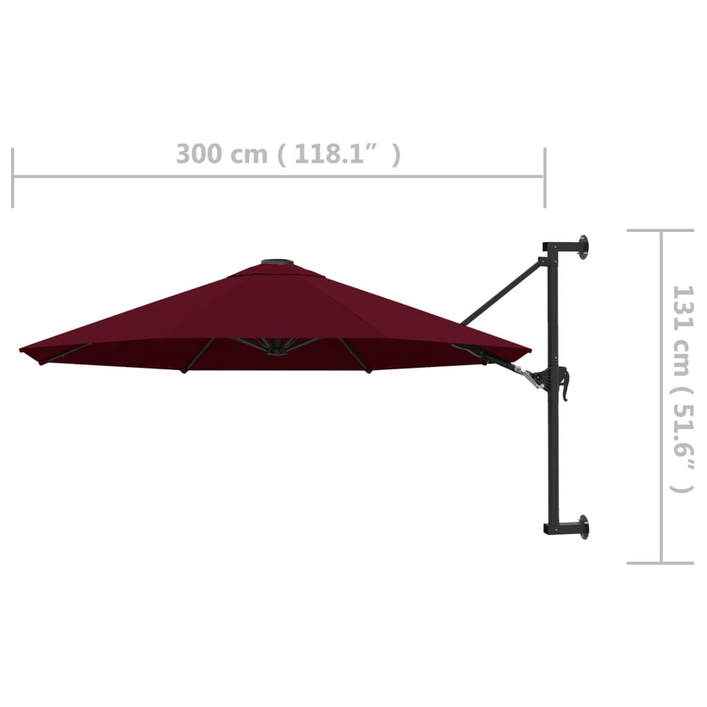Wall-Mounted Parasol With Metal Pole 300 Cm Burgundy VidaXL 19 width=274