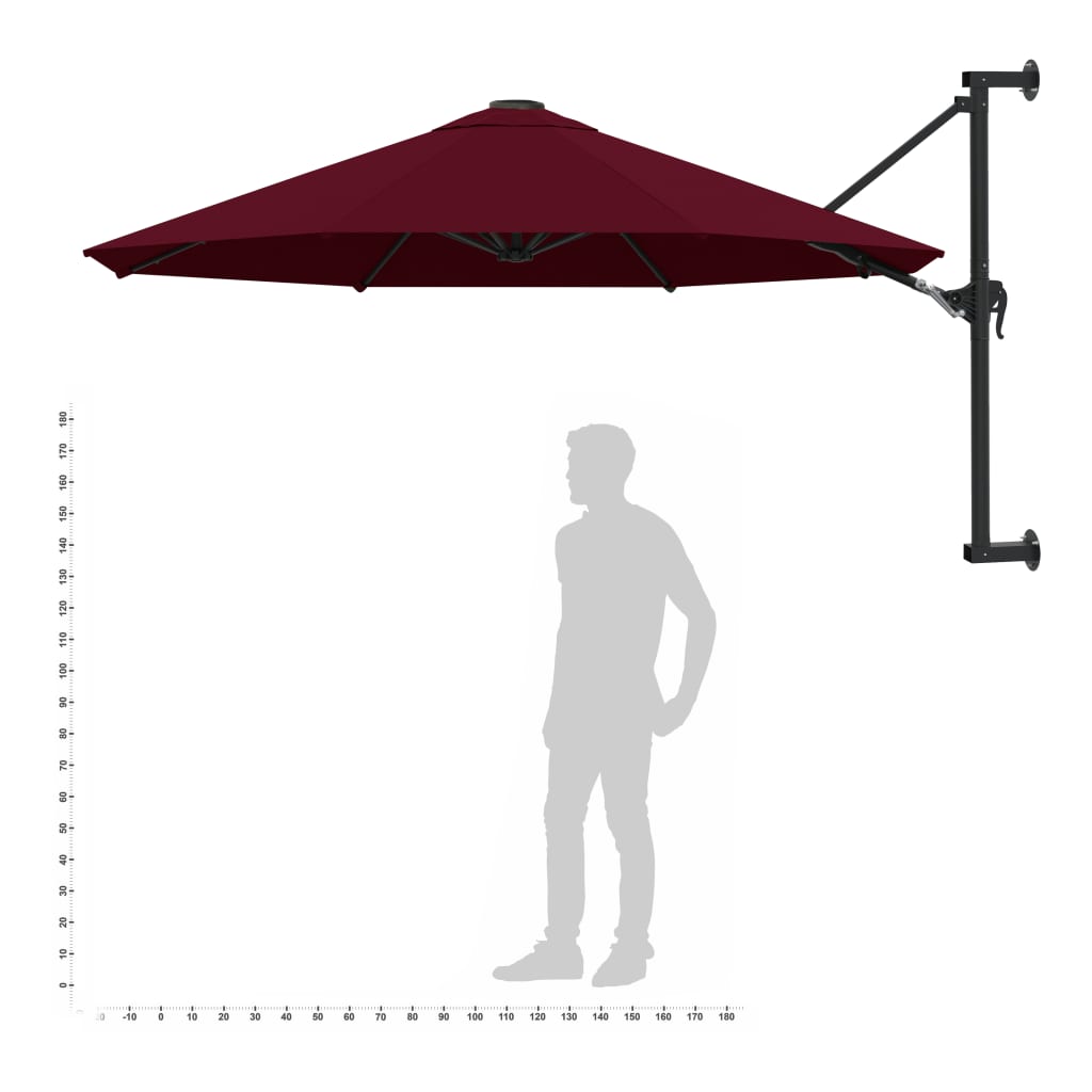 Wall-Mounted Parasol With Metal Pole 300 Cm Burgundy VidaXL 20 width=274