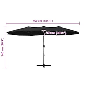 Zahradní slunečník s hliníkovou tyčí 460 x 270 cm černý - obrázek 10