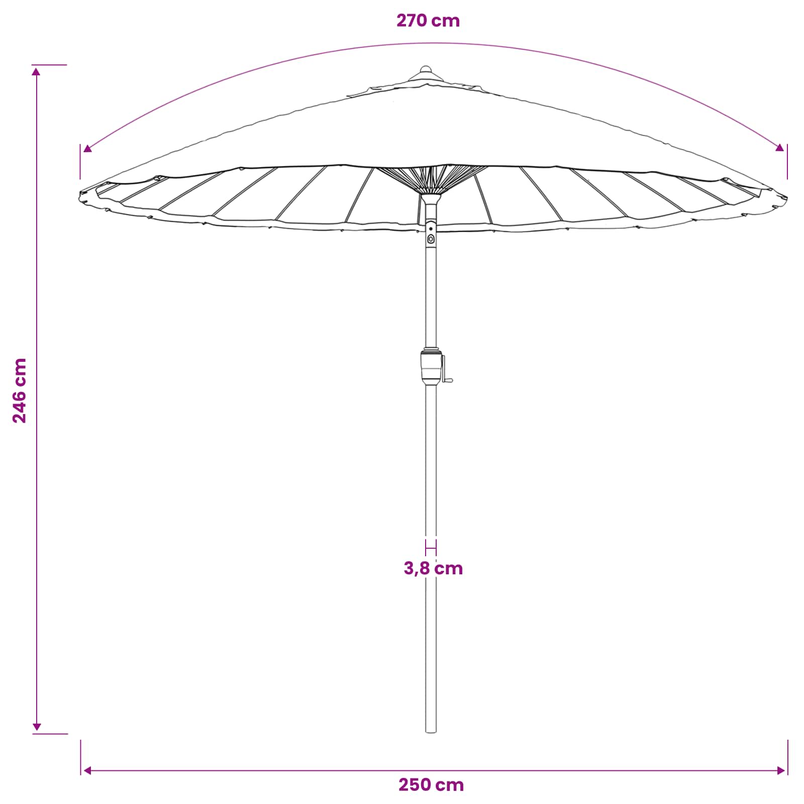 vidaXL Sonnenschirm mit Aluminium-Mast 250 cm Anthrazit – Bild 8