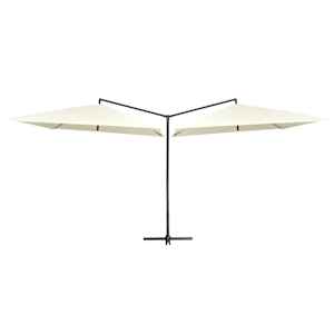 vidaXL Dvigubas skėtis su plieniniu stulpu, smėlio baltas, 250x250cm