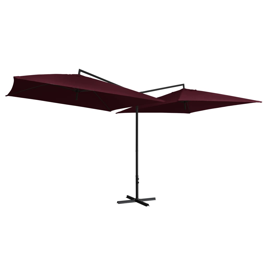 vidaXL dobbelt parasol med stålstang 250x250 cm bordeauxfarvet