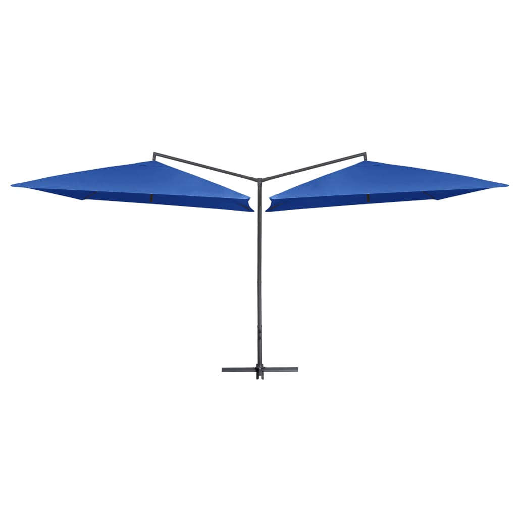 vidaXL dobbelt parasol med stålstang 250x250 cm azurblå