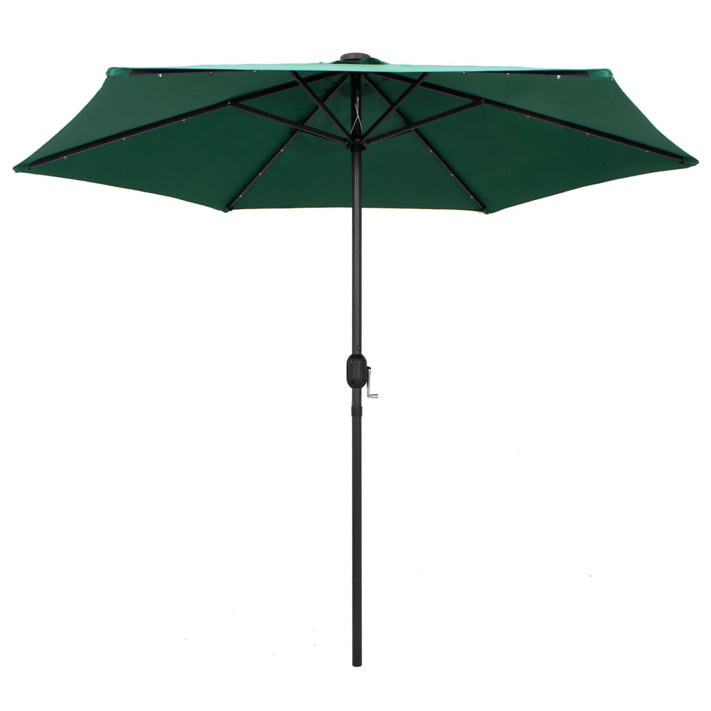 Umbrelă de soare cu LED-uri și stâlp aluminiu, verde, 270 cm