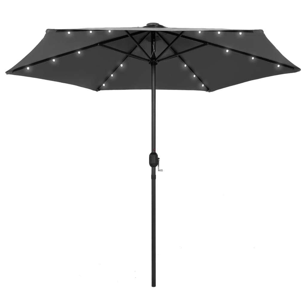 vidaXL Umbrelă de soare cu LED-uri, stâlp aluminiu, antracit, 270 cm