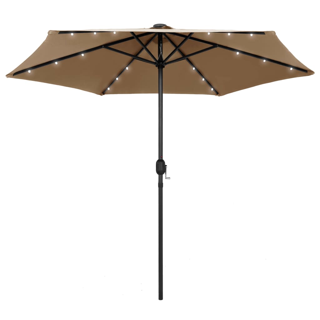 vidaXL parasol med LED-lys og aluminiumsstang 270 cm gråbrun
