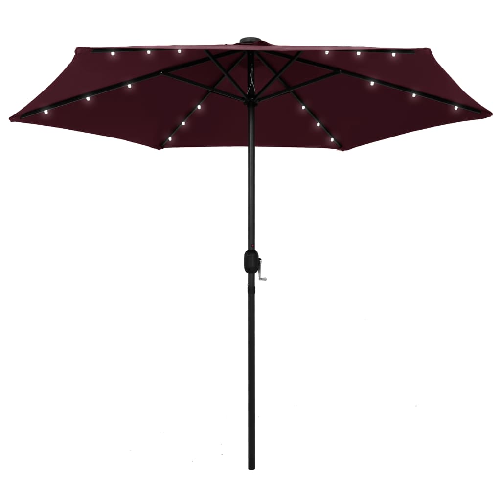 vidaXL Umbrelă de soare cu LED-uri, stâlp din aluminiu, bordo, 270 cm