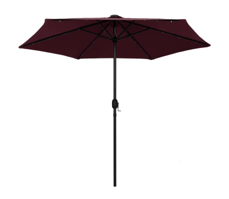 vidaXL Sodo skėtis su LED ir aliuminio stulpu, tamsiai raudonas, 270cm