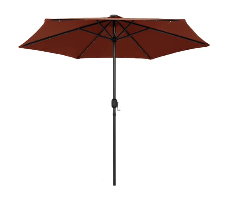 vidaXL Sodo skėtis su LED ir aliuminio stulpu, terakota, 270cm