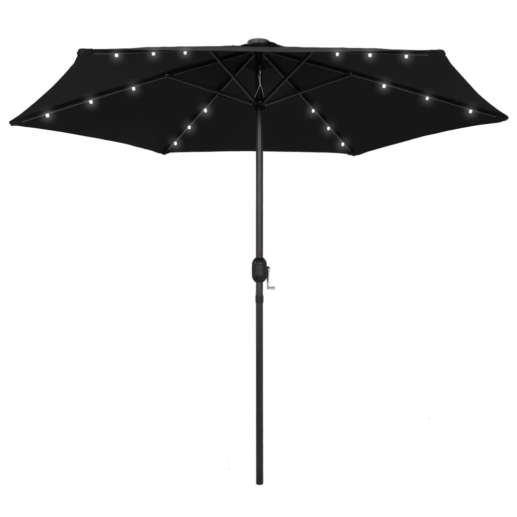 vidaXL Umbrelă de soare cu LED-uri, stâlp din aluminiu, negru, 270 cm