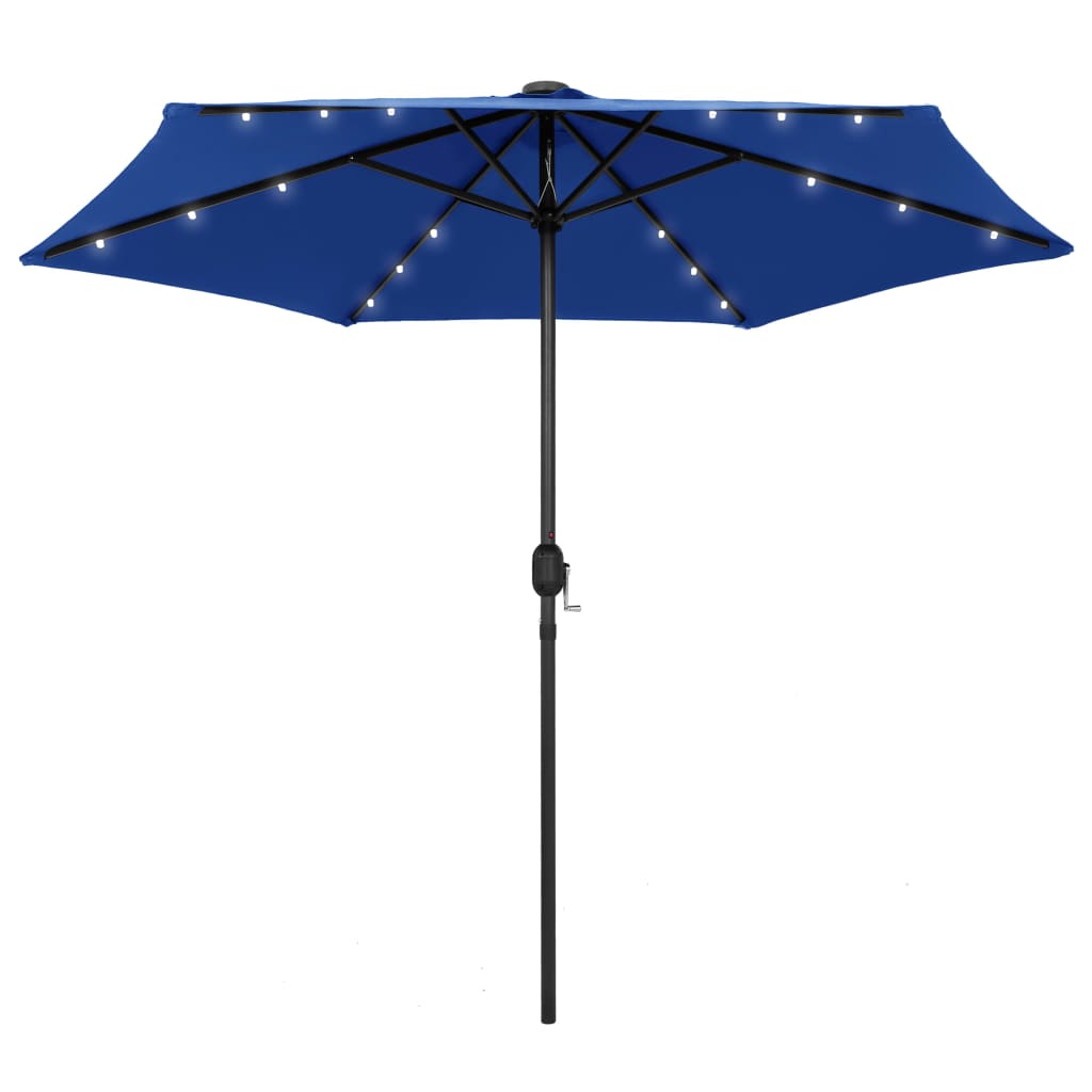 vidaXL Umbrela de soare, LED-uri si stalp aluminiu, azur, 270 cm