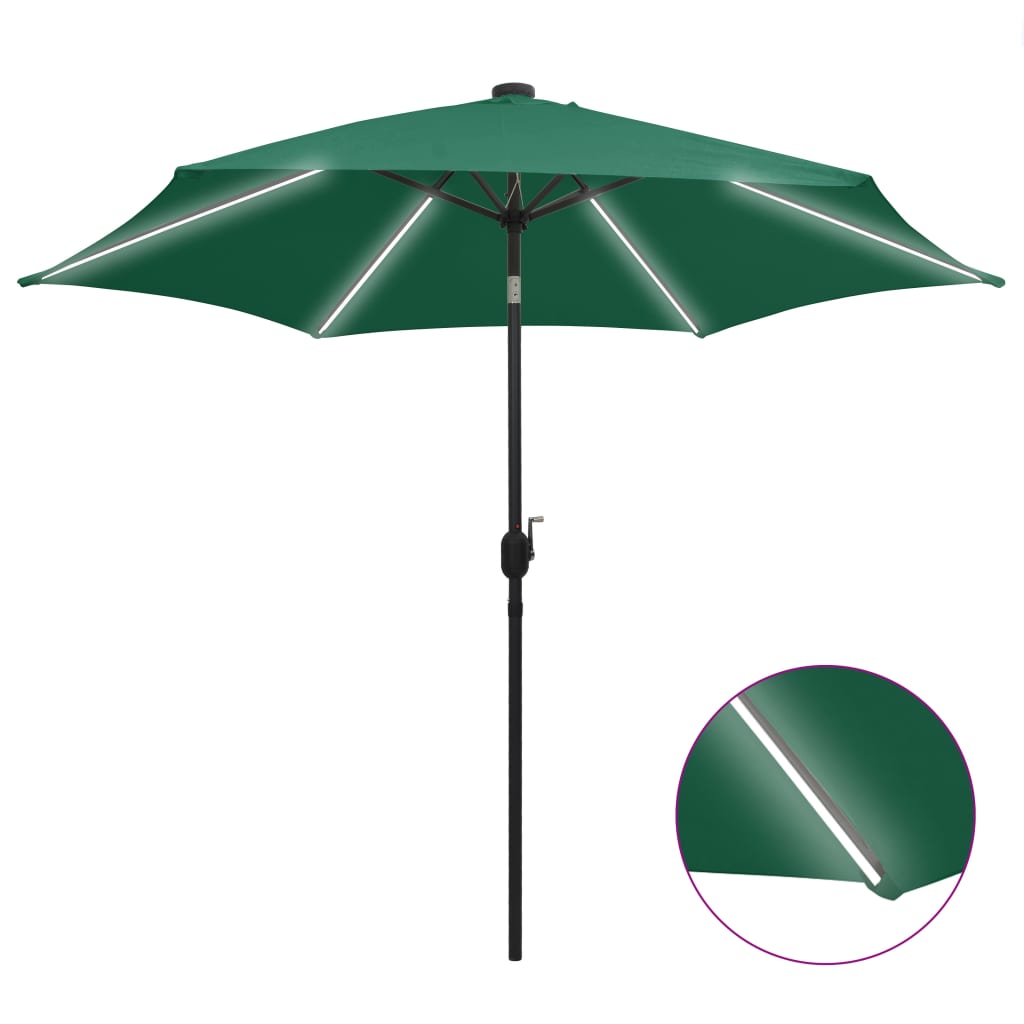 Poza vidaXL Umbrela de soare, LED-uri si stalp aluminiu, verde, 300 cm