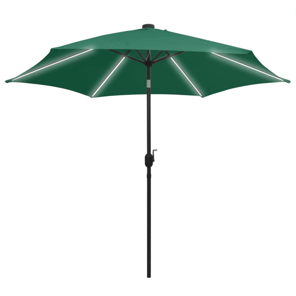 vidaXL udendørs parasol med LED-lys og aluminiumsstang 300 cm grøn