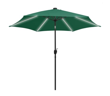 vidaXL Umbrelă de soare, LED-uri și stâlp aluminiu, verde, 300 cm