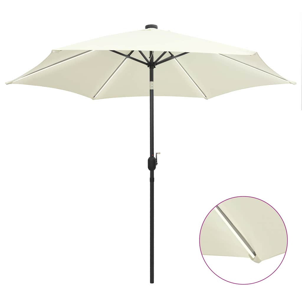 vidaXL Parasoll med LEDs och aluminiumstång 300 cm sandvit