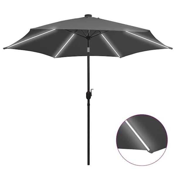 vidaXL aia p&auml;ikesevari LED-tuledega, alumiiniumpost, 300 cm antratsiit