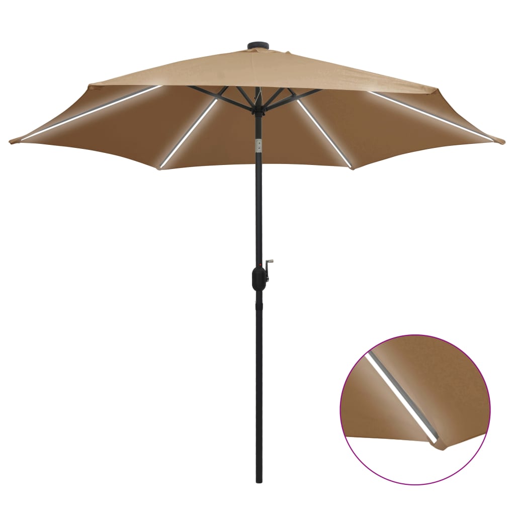 vidaXL Umbrelă de soare, LED-uri și stâlp aluminiu, gri taupe, 300 cm