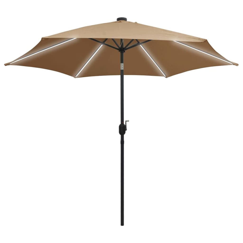 vidaXL Parasol met LED-verlichting en aluminium paal 300 cm taupe