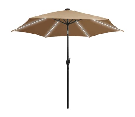 vidaXL parasol med LED-lys og aluminiumsstang 300 cm gråbrun