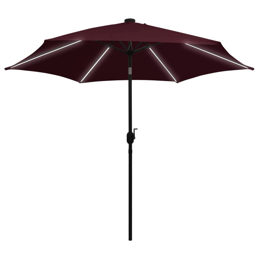 

vidaXL Parasol met LED-verlichting aluminium paal 300 cm bordeauxrood