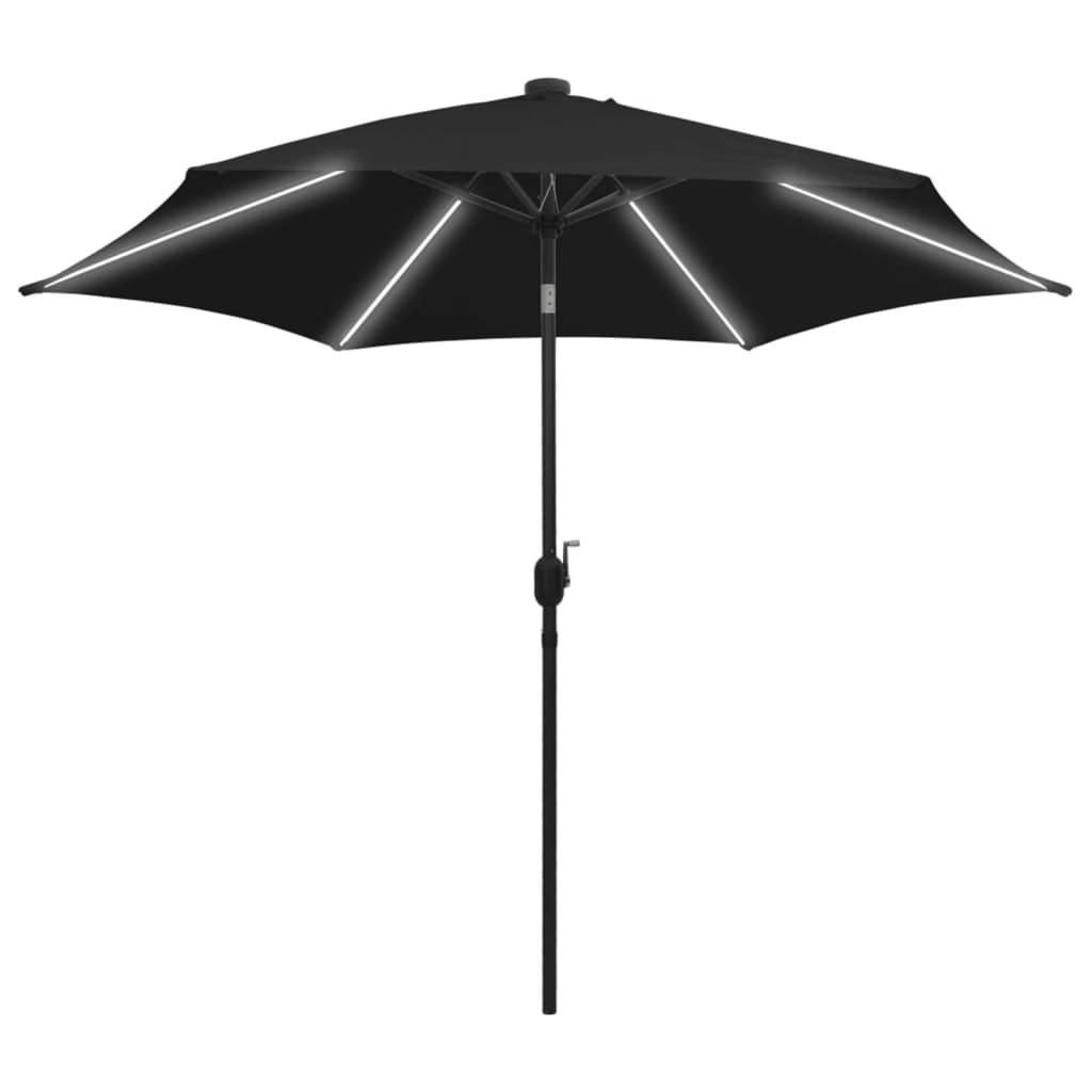 vidaXL Umbrelă de soare, LED-uri și stâlp aluminiu, negru, 300 cm