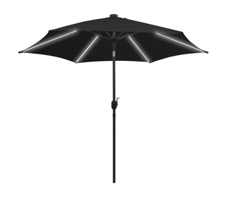vidaXL Parasol de jardin avec lumi&egrave;res LED et m&acirc;t en aluminium noir