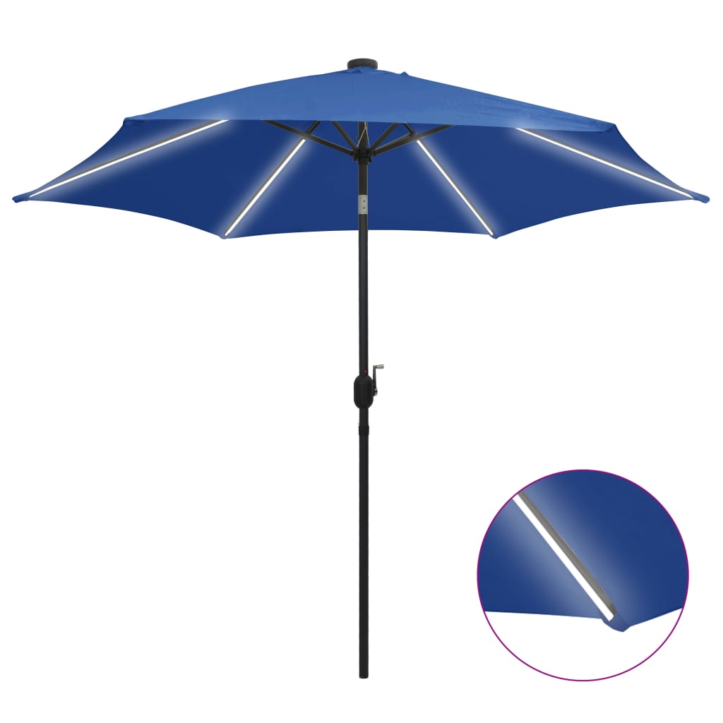 Sonnenschirm mit LED-Leuchten & Aluminium-Mast 300 cm Azurblau kaufen