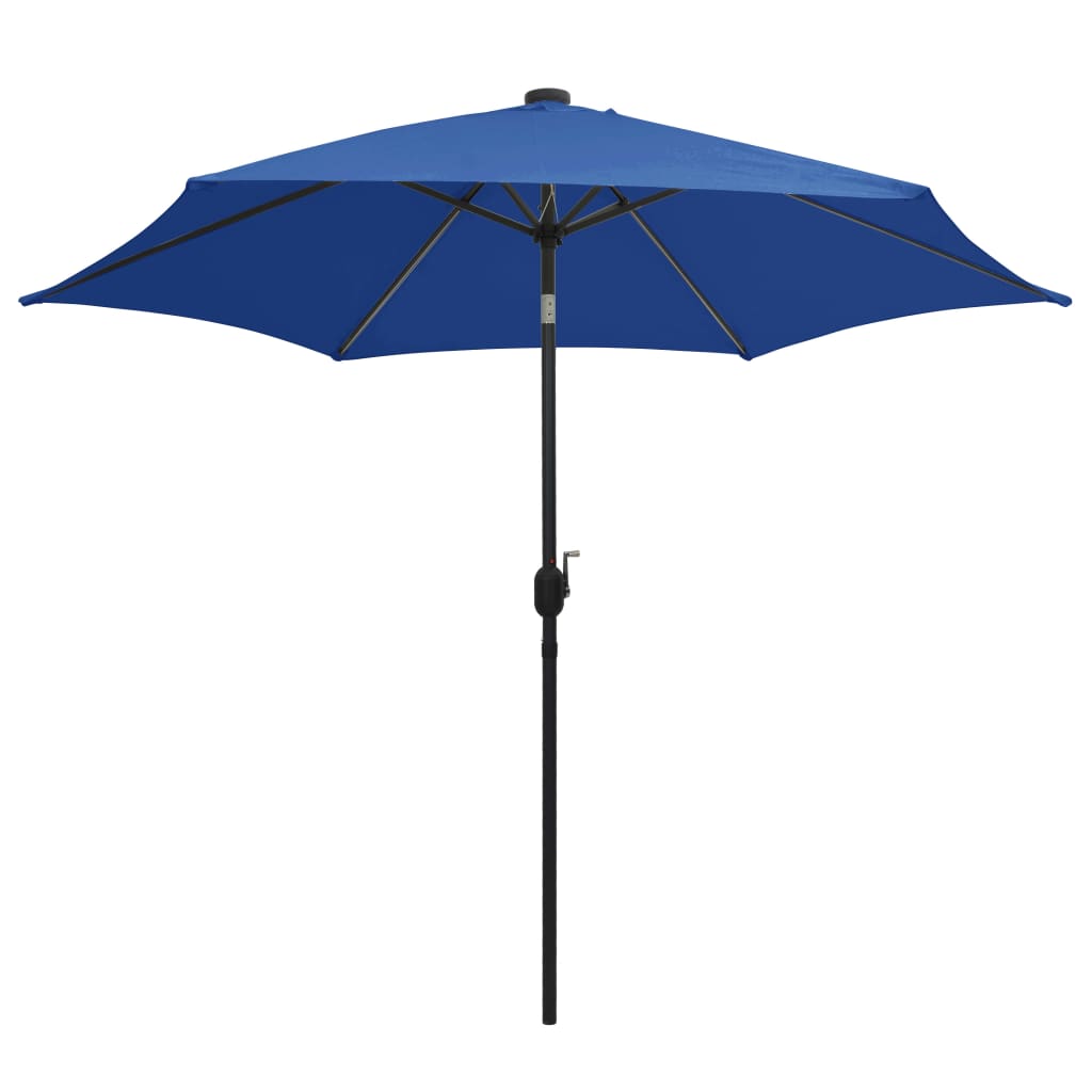 Umbrelă de soare, LED-uri și stâlp aluminiu, azur, 300 cm