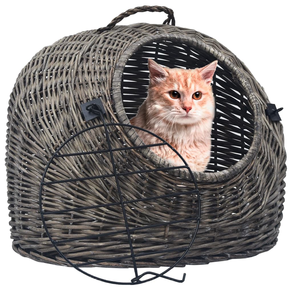 vidaXL Katzen-Transportkorb Grau 45x35x35 cm Natürliche Weide