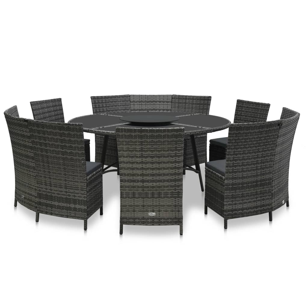 vidaXL Set mobilier de exterior cu perne, 7 piese, gri, poliratan