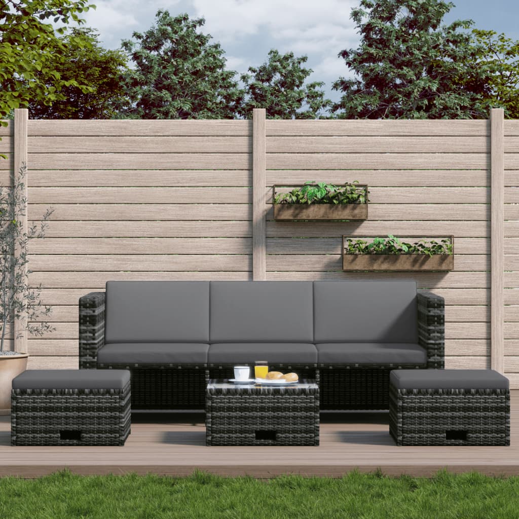 Salon de jardin 4 pcs avec coussins Résine tressée Gris