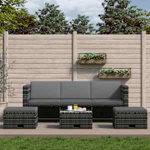 Vrtna sedežna garnitura 4-delna z blazinami poli ratan siva