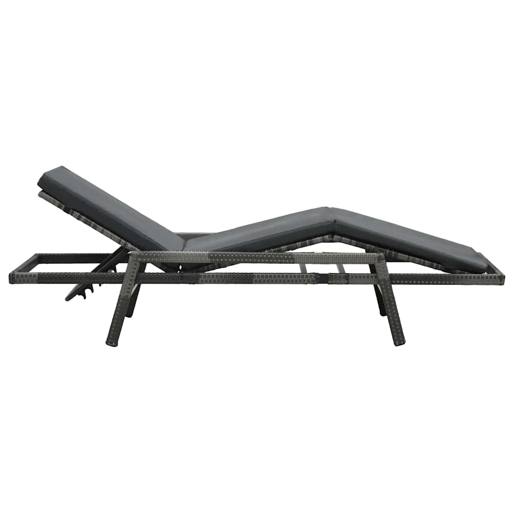 vidaXL Ligbed met kussen poly rattan grijs, foto 4